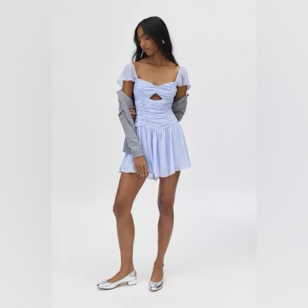 Kimchi Blue Pastel Blue Balletcore Romper Chiffon Ruched Coquette Small NWT